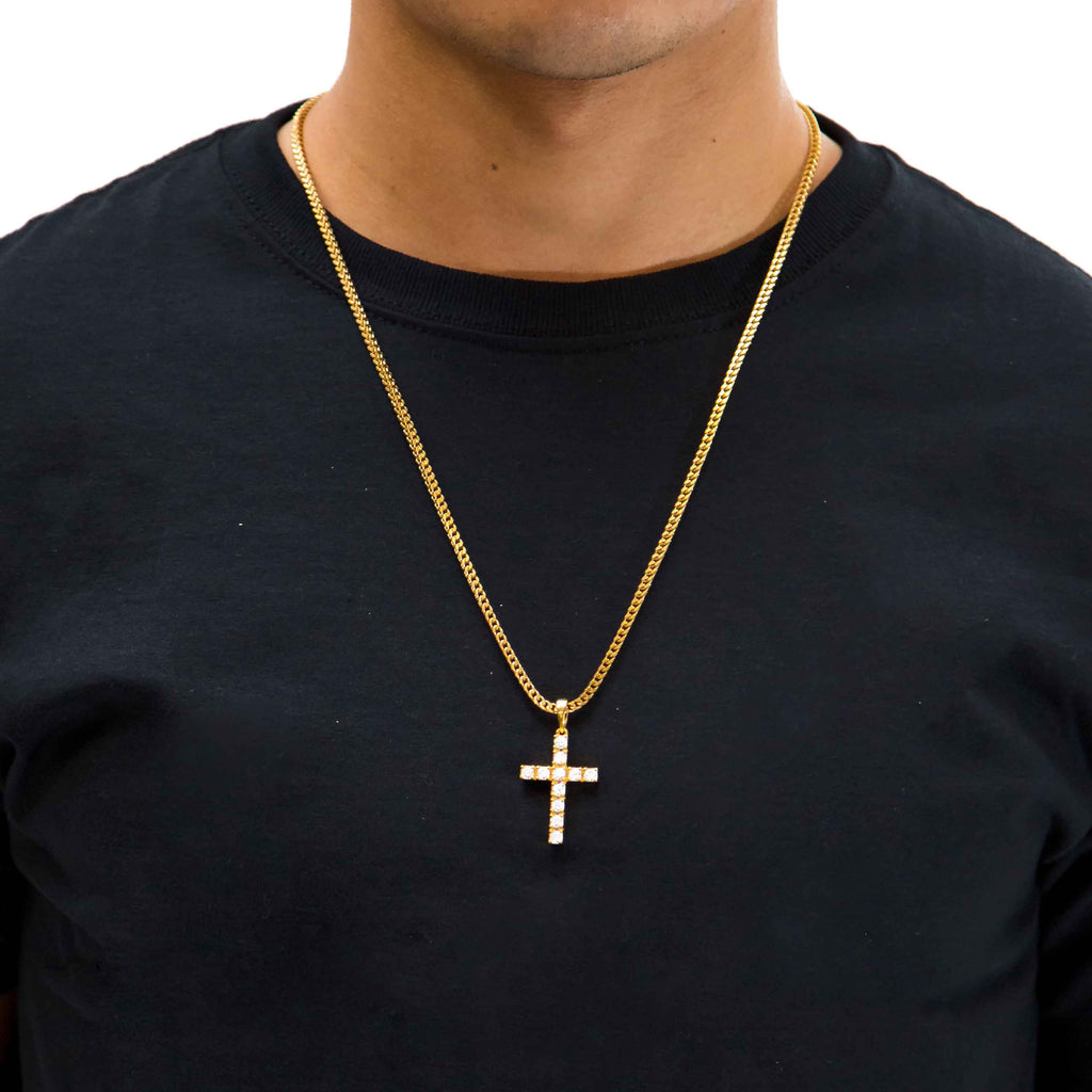 Micro Diamond Cross Necklace - Gold